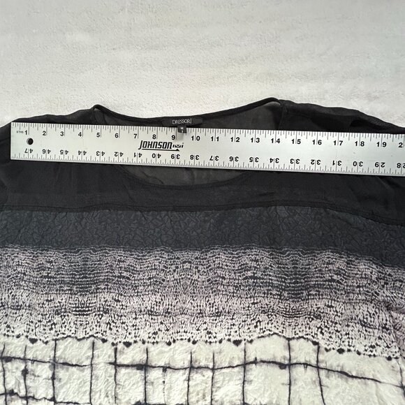 Dressori Womens Sheer Black/White Abstract Grid Textured Silk Tunic Top Medium - Picture 7 of 9